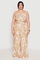 Womens Plus Size Abstract Butterfly Print Hanky Hem Top, Beige, Size 2X