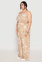 Womens Plus Size Abstract Butterfly Print Hanky Hem Top, Beige, Size 2X