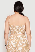 Womens Plus Size Abstract Butterfly Print Hanky Hem Top, Beige, Size 2X