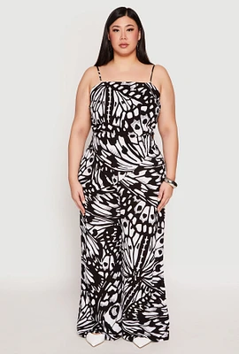 Womens Plus Size Abstract Butterfly Print Palazzo Pants, Multi, Size 2X