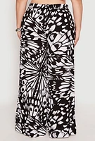 Womens Plus Size Abstract Butterfly Print Palazzo Pants, Black, Size 2X