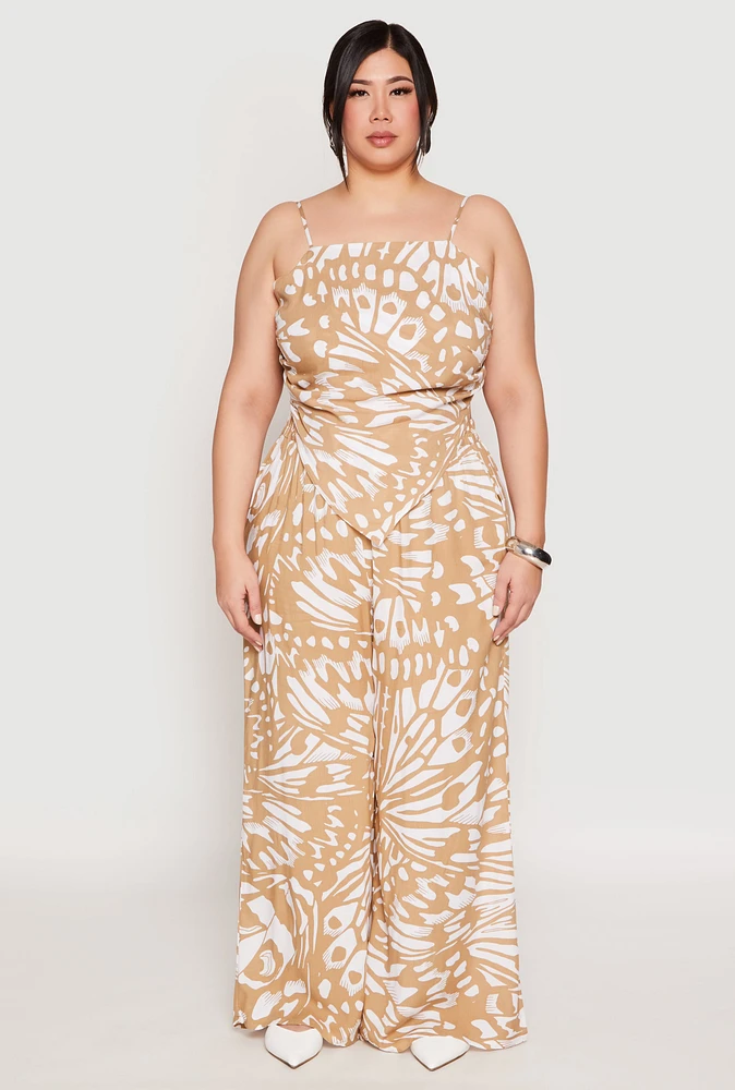 Womens Plus Abstract Butterfly Print Palazzo Pants, 2X
