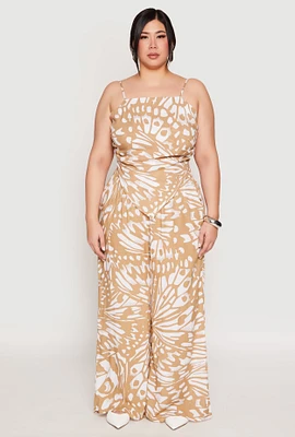 Womens Plus Abstract Butterfly Print Palazzo Pants, 2X