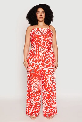 Womens Plus Size Abstract Butterfly Print Palazzo Pants, Orange, Size 2X