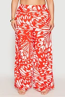 Womens Plus Size Abstract Butterfly Print Palazzo Pants, Orange, Size 2X