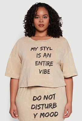 Womens Plus Trendy Mineral Wash Entire Vibe Graphic Tee, 3X