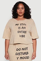 Womens Plus Trendy Mineral Wash Entire Vibe Graphic Tee, 3X