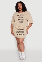 Womens Plus Trendy Mineral Wash Entire Vibe Graphic Tee, 3X