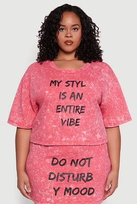 Womens Plus Size Trendy Mineral Wash Entire Vibe Graphic Tee, Pink, Size 2X