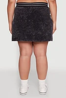 Womens Plus Varsity Stripe Waistband Mineral Wash Graphic Skirt,