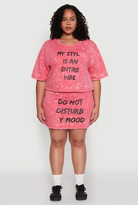 Womens Plus Size Varsity Stripe Waistband Mineral Wash Graphic Skirt, Pink, Size 3X