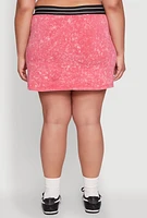 Womens Plus Size Varsity Stripe Waistband Mineral Wash Graphic Skirt, Pink, Size 3X