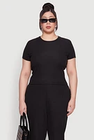 Womens Plus Size Ribbed Knit T Shirt, Black, Size 2X
