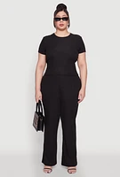 Womens Plus Size Ribbed Knit T Shirt, Black, Size 2X