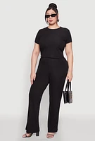 Womens Plus Size Ribbed Knit T Shirt, Black, Size 2X