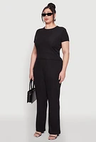 Womens Plus Size Ribbed Knit T Shirt, Black, Size 2X
