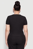 Womens Plus Size Ribbed Knit T Shirt, Black, Size 2X