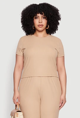 Womens Plus Ribbed Knit T Shirt,