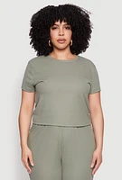 Womens Plus Size Ribbed Knit T Shirt, Green, Size 2X