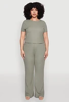 Womens Plus Size Ribbed Knit T Shirt, Green, Size 2X