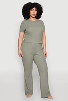Womens Plus Size Ribbed Knit T Shirt, Green, Size 2X