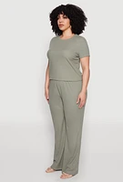 Womens Plus Size Ribbed Knit T Shirt, Green, Size 2X