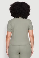 Womens Plus Size Ribbed Knit T Shirt, Green, Size 2X
