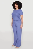Womens Plus Size Ribbed Knit T Shirt, Blue, Size 3X