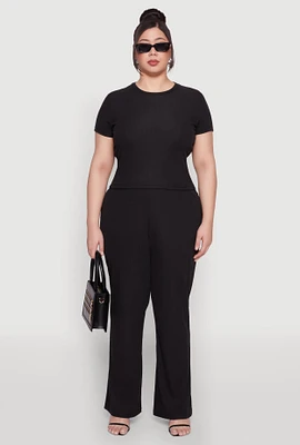 Womens Plus Rib Knit Wide Leg Pants,