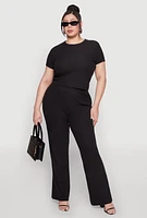 Womens Plus Rib Knit Wide Leg Pants,