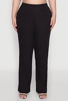 Womens Plus Rib Knit Wide Leg Pants,