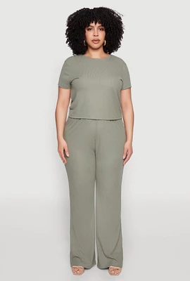 Womens Plus Rib Knit Wide Leg Pants, 1X