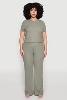 Womens Plus Rib Knit Wide Leg Pants, 1X
