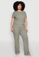 Womens Plus Rib Knit Wide Leg Pants, 1X