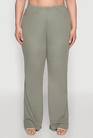 Womens Plus Rib Knit Wide Leg Pants, 1X