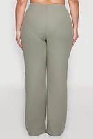Womens Plus Rib Knit Wide Leg Pants, 1X