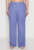 Womens Plus Size Rib Knit Wide Leg Pants, Blue, Size 3X