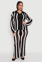 Womens Plus Size Daisy Striped Crochet Shirt, Black, Size 2X