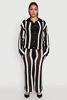 Womens Plus Size Daisy Striped Crochet Shirt, Black, Size 2X