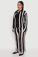 Womens Plus Size Daisy Striped Crochet Shirt, Black, Size 2X