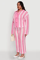 Womens Plus Daisy Striped Crochet Shirt, Pink,
