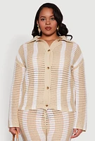 Womens Plus Daisy Striped Crochet Shirt,
