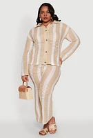 Womens Plus Daisy Striped Crochet Shirt,