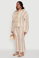 Womens Plus Daisy Striped Crochet Shirt,