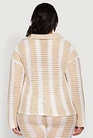Womens Plus Daisy Striped Crochet Shirt,