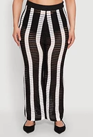 Womens Plus Size Daisy Striped Crochet Pants, Black, Size 3X