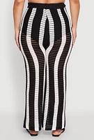 Womens Plus Size Daisy Striped Crochet Pants, Black, Size 3X