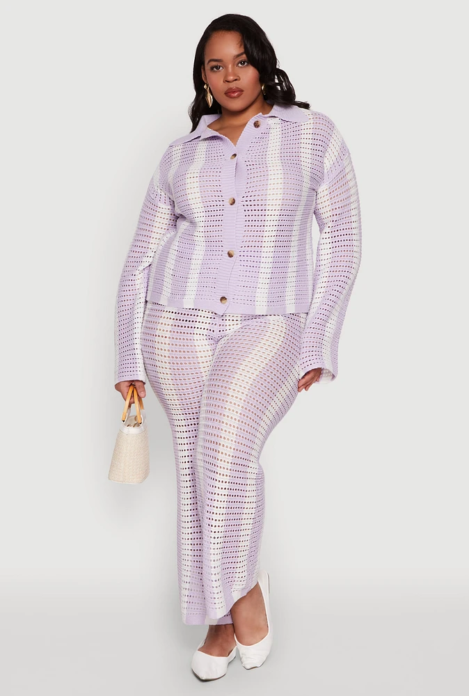 Womens Plus Size Daisy Striped Crochet Pants, Purple, Size 1X