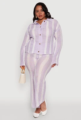 Womens Plus Size Daisy Striped Crochet Pants, Purple, Size 1X