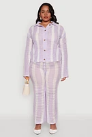 Womens Plus Size Daisy Striped Crochet Pants, Purple, Size 1X